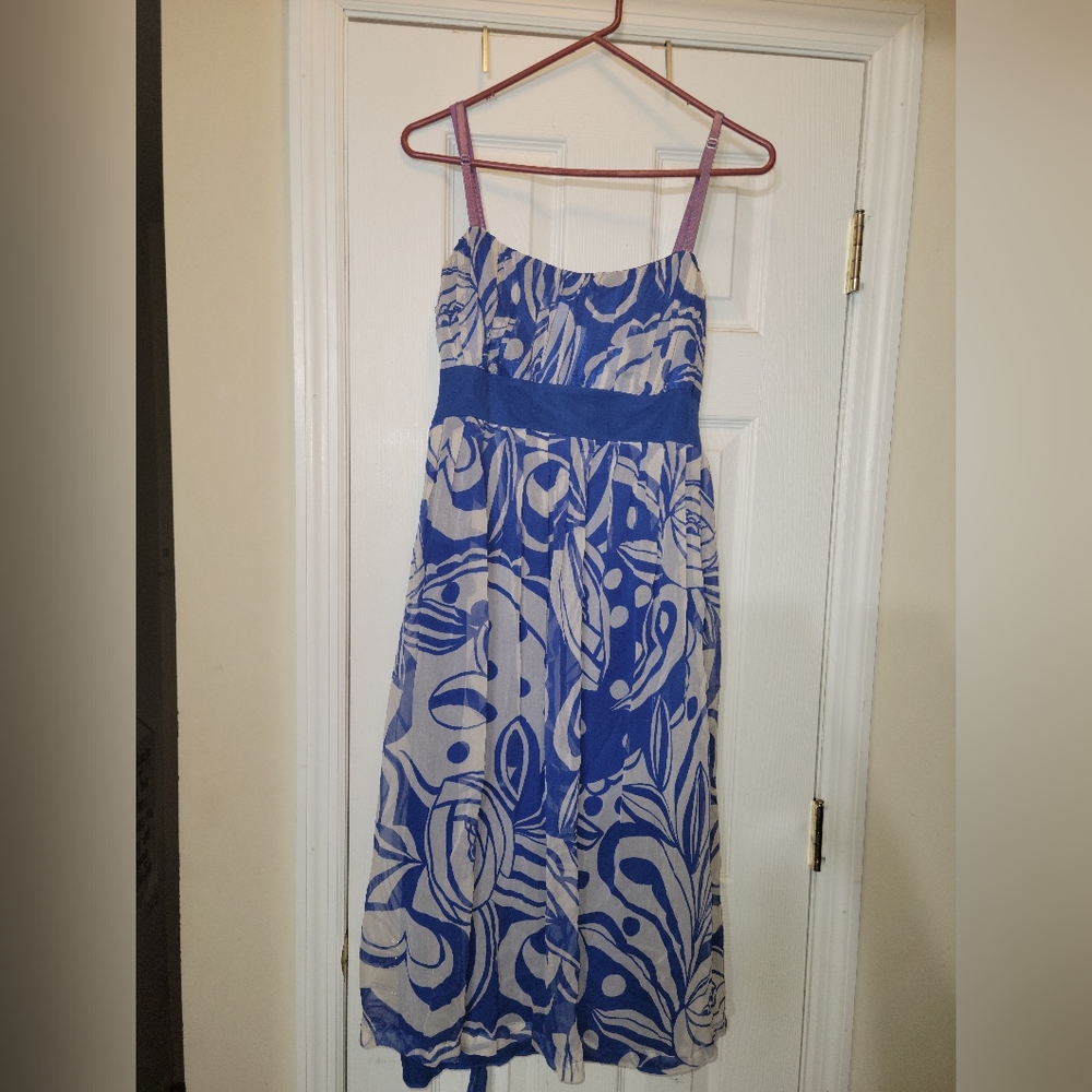 Dressbarn Blue and Cream Midi Dress